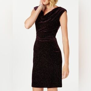 Jessica Howard Stunning Formal Purple Soft Velvet Drape Neck Dress With Sequins